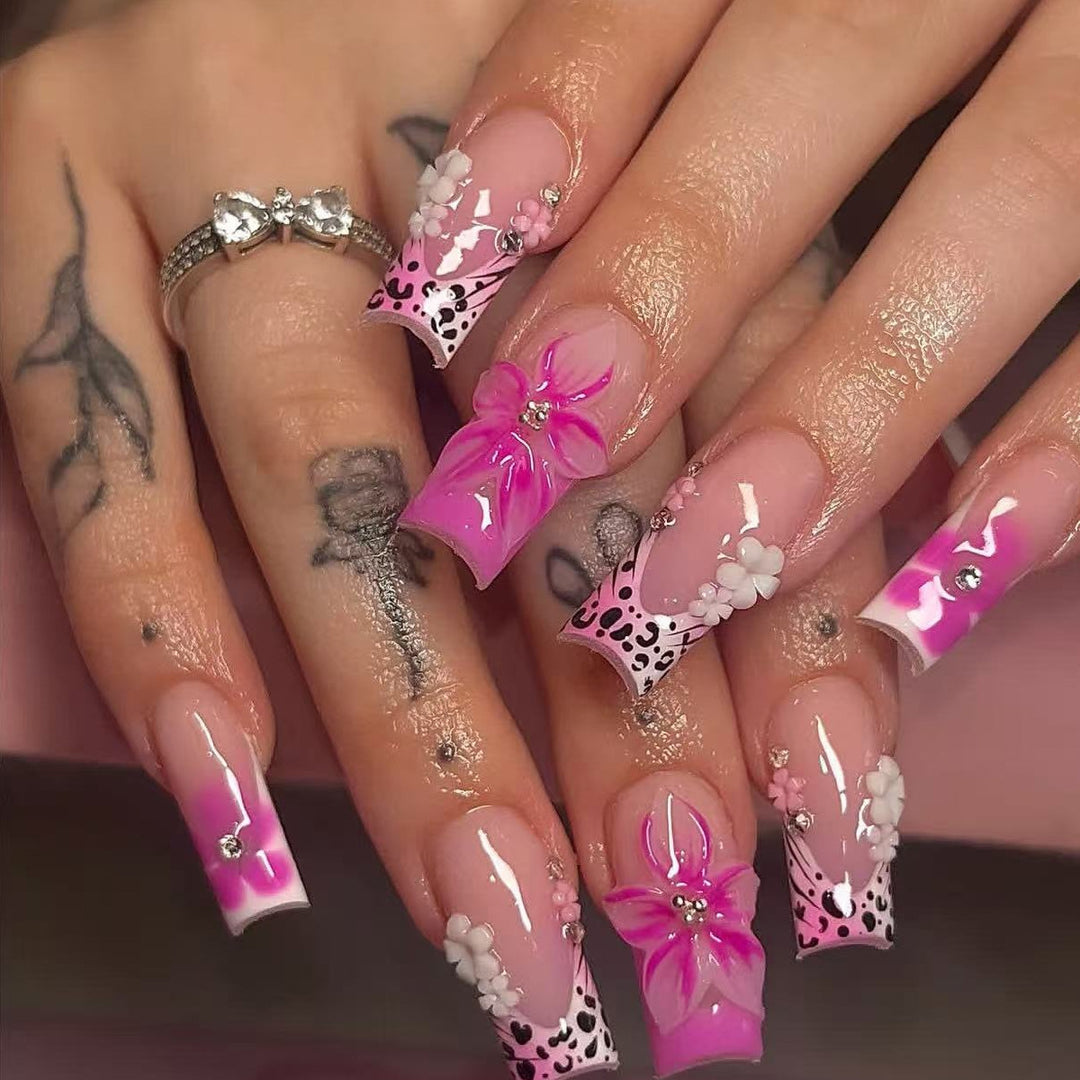 3D Floral Accent Acrylic Nail Extensions Bowlift
