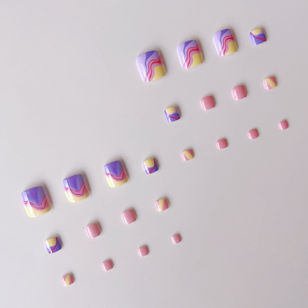 Acrylic nail set with colorful wave pattern Bowlift
