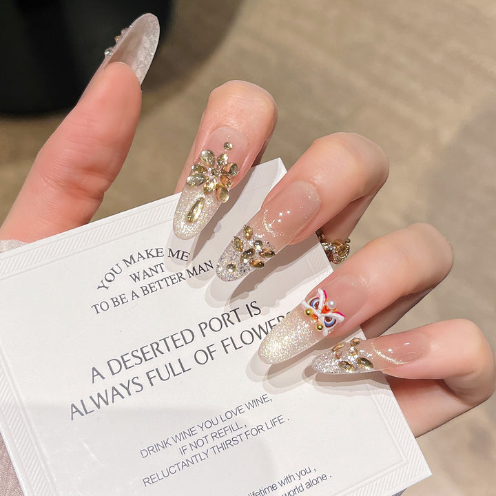 Decorative Rhinestone Floral Press-On Nail Set Bowlift