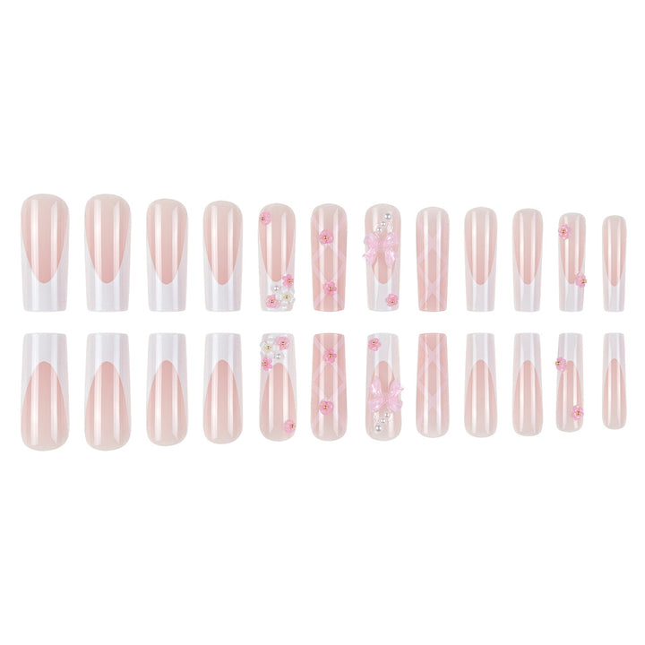Floral Bow-Embellished Long Press-On Nails Bowlift