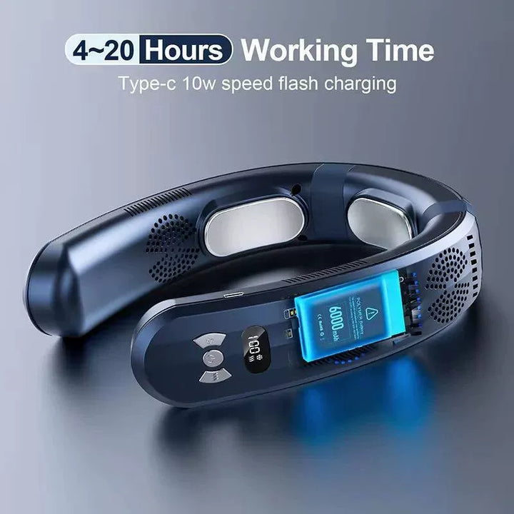 Unisex one size hands-free portable neck cooling fan with LED display and adjustable airflow Bowlift