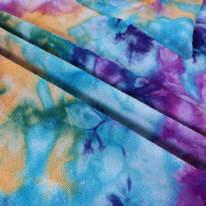 Women's Fleece Poncho with Hood and Colorful Tie-Dye Design Bowlift