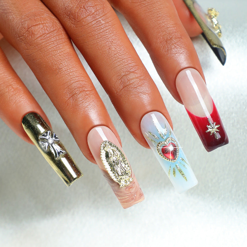 Artificial nail set with cherry motif and sparkling rhinestones Bowlift