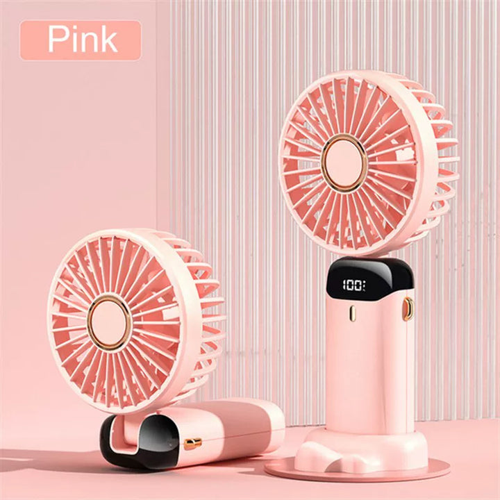 Unisex One Size Foldable Rechargeable Hand Fan with LED Battery Status Indicator and Removable Charging Station Bowlift