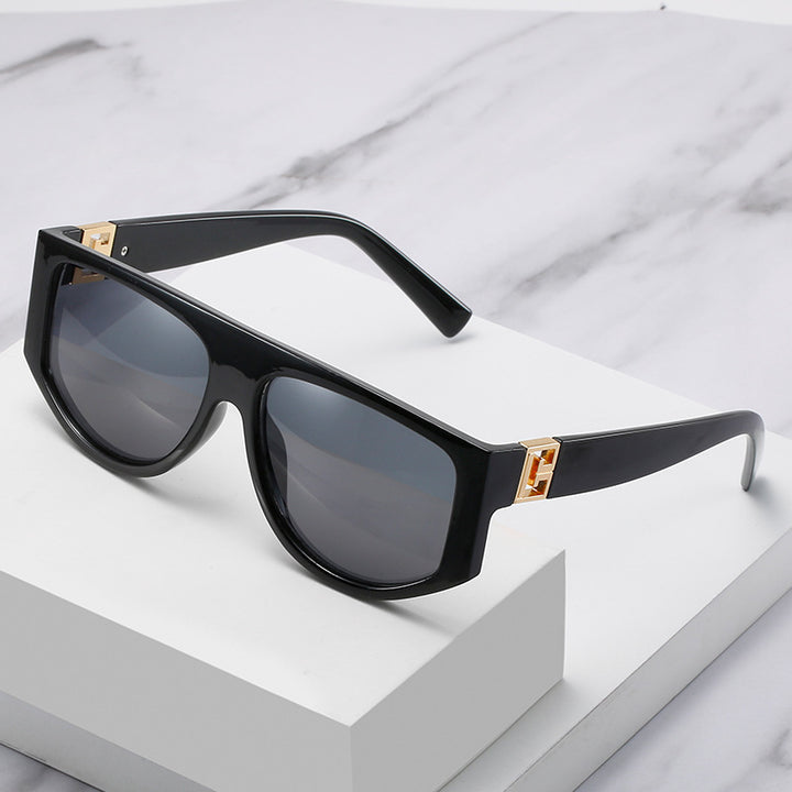 Oversized Shield Sunglasses with Metallic Accents Bowlift