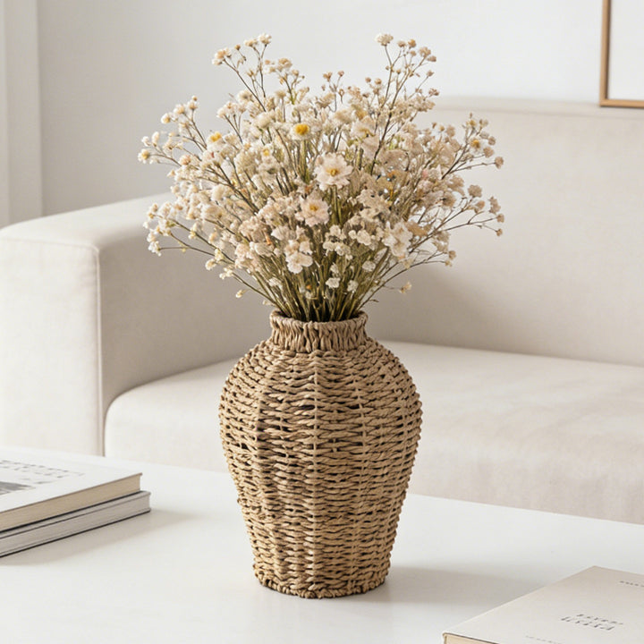 Decorative basket vase made of woven natural material Bowlift