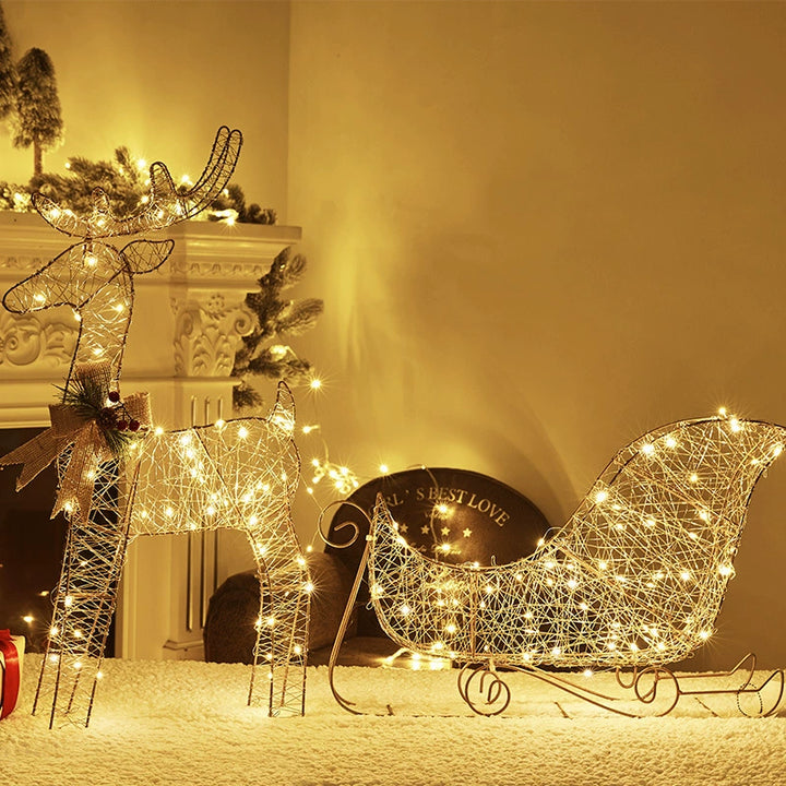 Christmas Glowing Iron Art Deer Sleigh Ornament