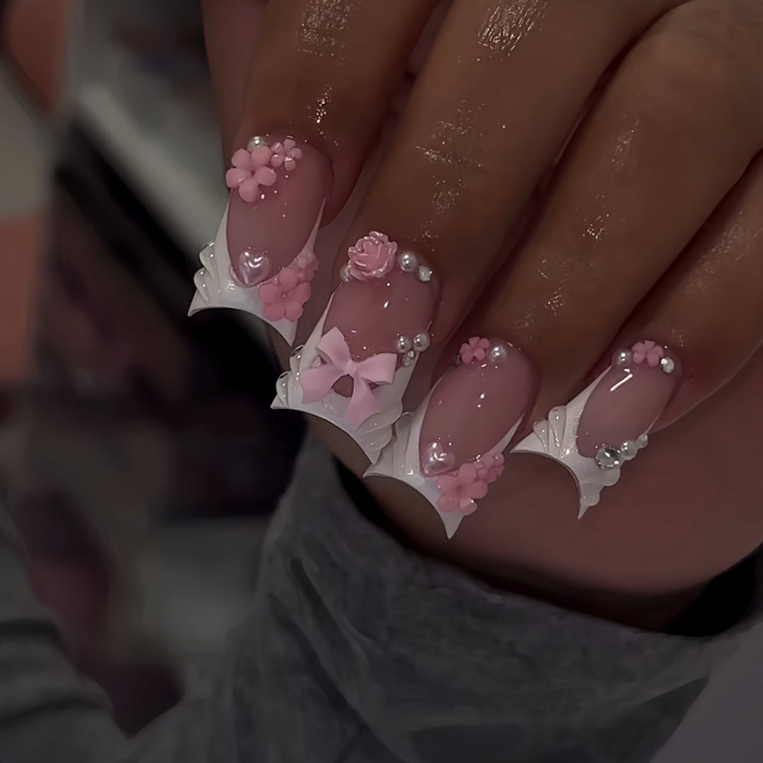 Artistic Floral Press-On Nail Extensions Bowlift