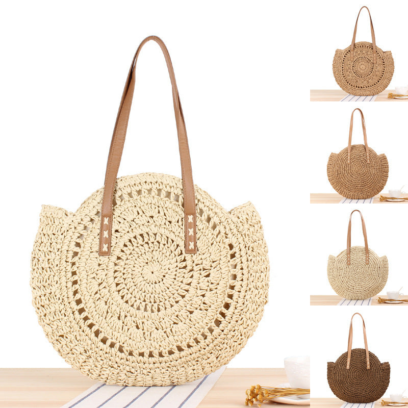 Round straw bag with leather handles Bowlift