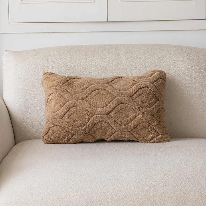 Plush Textured Lumbar Throw Pillow Cover with Embossed Wave Chenille Pattern