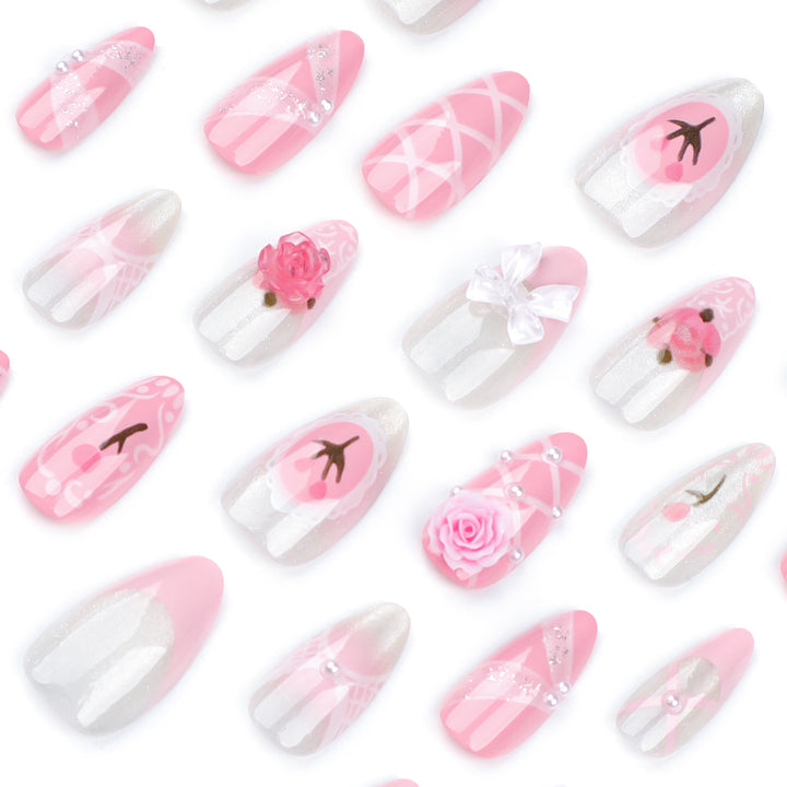 Artful Nail Extensions with Romantic Accents Bowlift