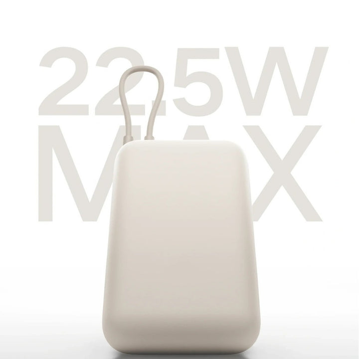 Compact High-capacity portable power bank with integrated USB-C cable and silicone carry loop Bowlift