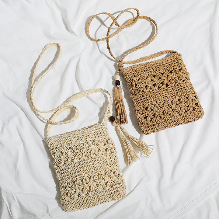 Handmade macrame shoulder bag with tassel detail Bowlift