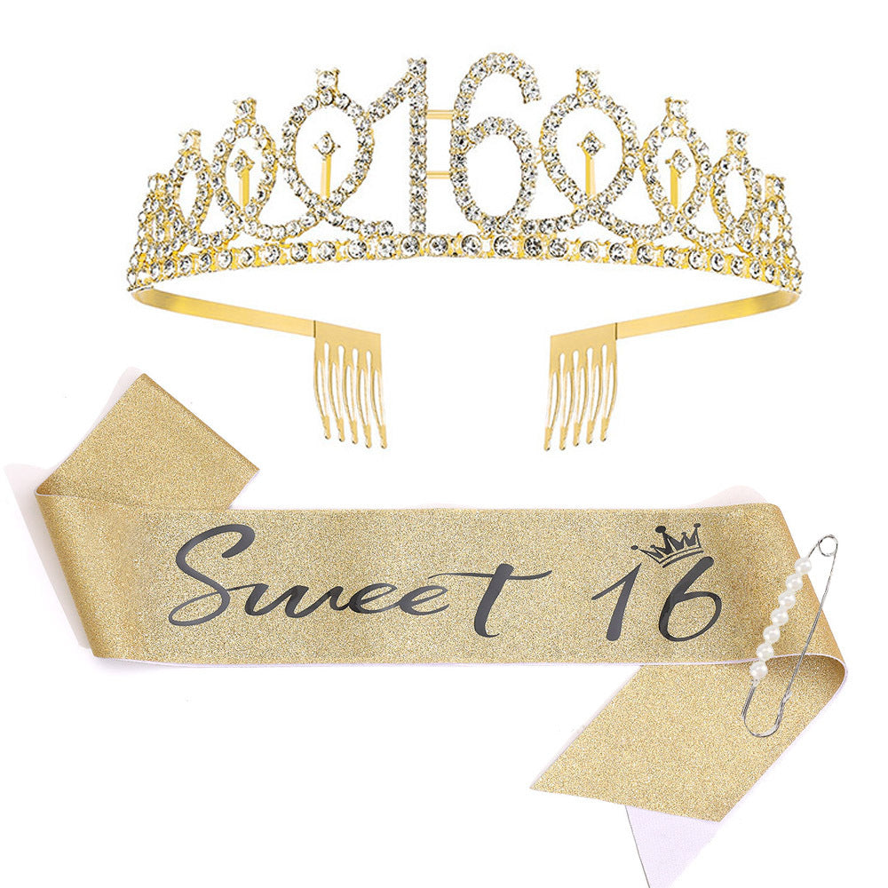 Women Crystal-Embellished Birthday Crown with Personalized Sash Bowlift