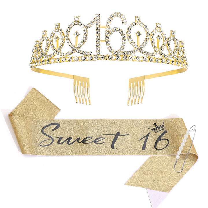 Women Crystal-Embellished Birthday Crown with Personalized Sash Bowlift
