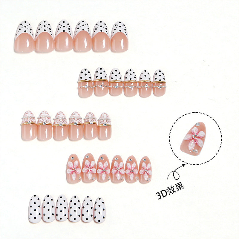 Artificial nail set with elegant flower and dot patterns Bowlift