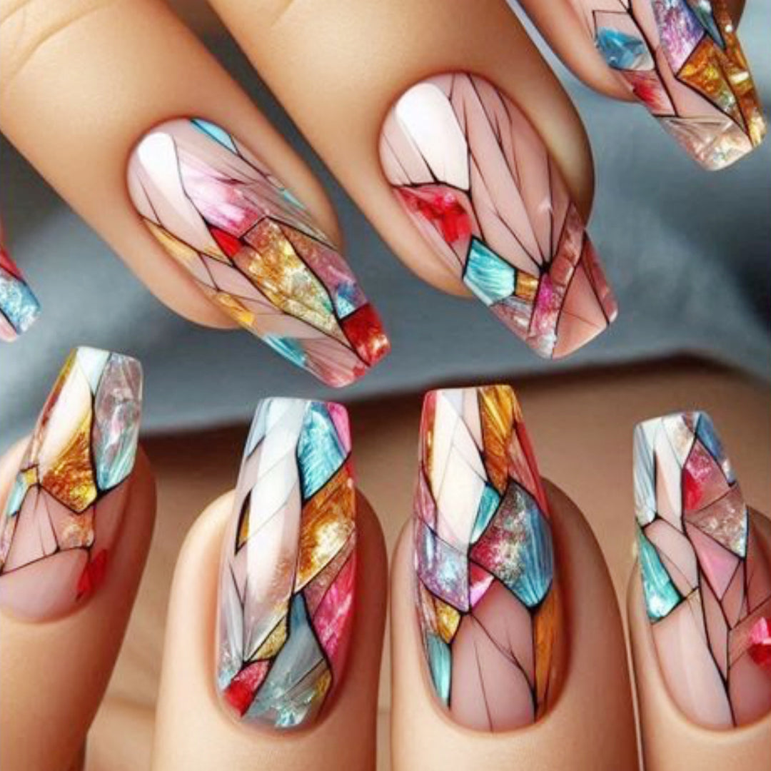 Stained Glass Art 3D Nail Extensions Bowlift