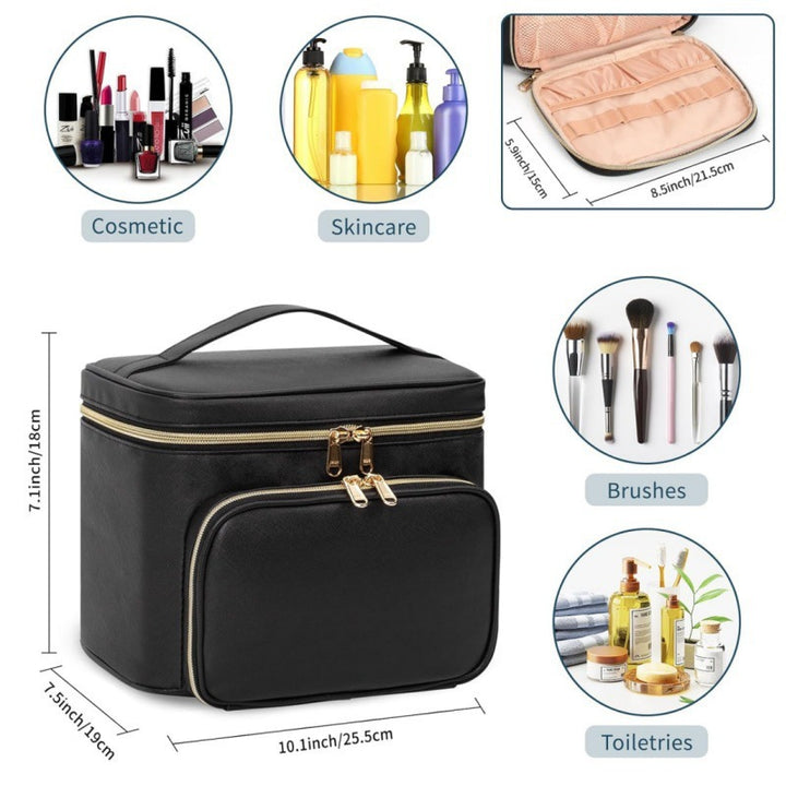 Cosmetic organizer bag with multiple compartments and insulating interior Bowlift