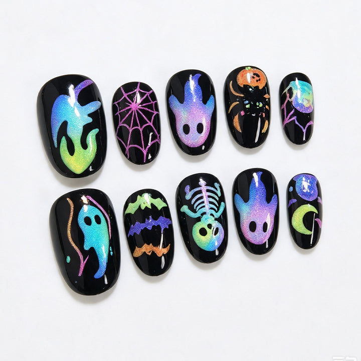 Spooky Themed Press-On Nail Art Set Bowlift