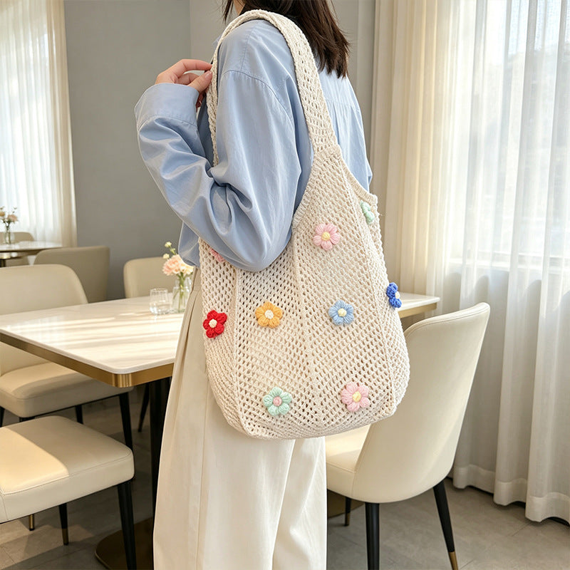 Floral Patterned Crochet Tote Bag Bowlift