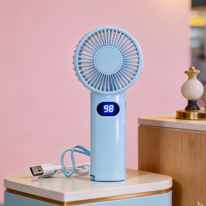 Women's handheld fan with digital temperature display Bowlift