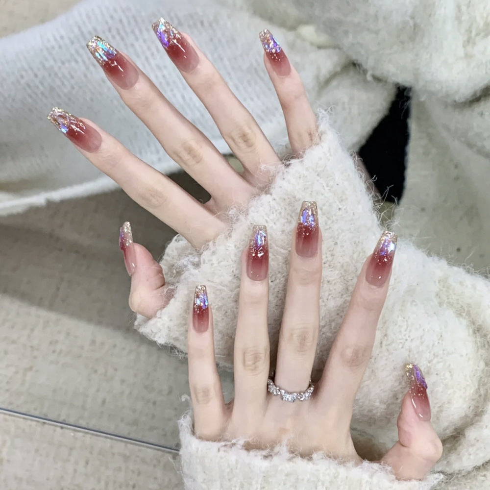 Glittering Ombre Press-On Nails with Stylish Crystal Accents Bowlift