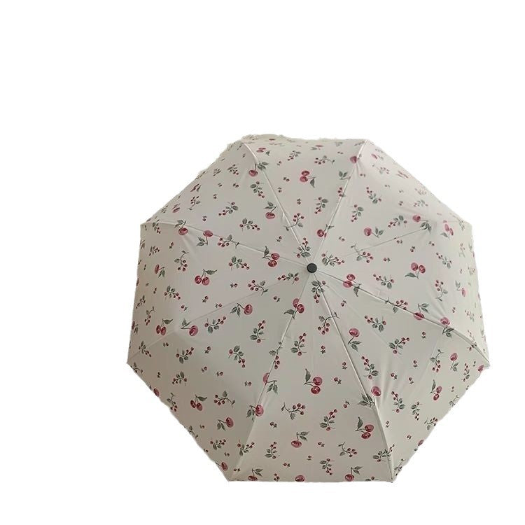 Women's Folding Umbrella with Floral Design and Ergonomic Handle Bowlift
