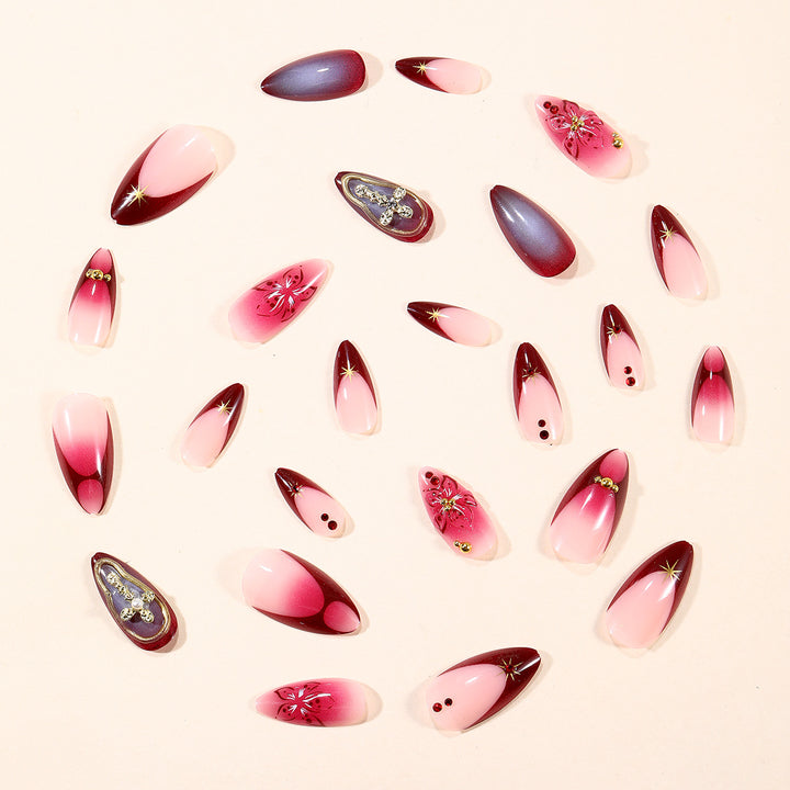 Elaborate Floral Accent Stiletto Nail Art Extensions Bowlift