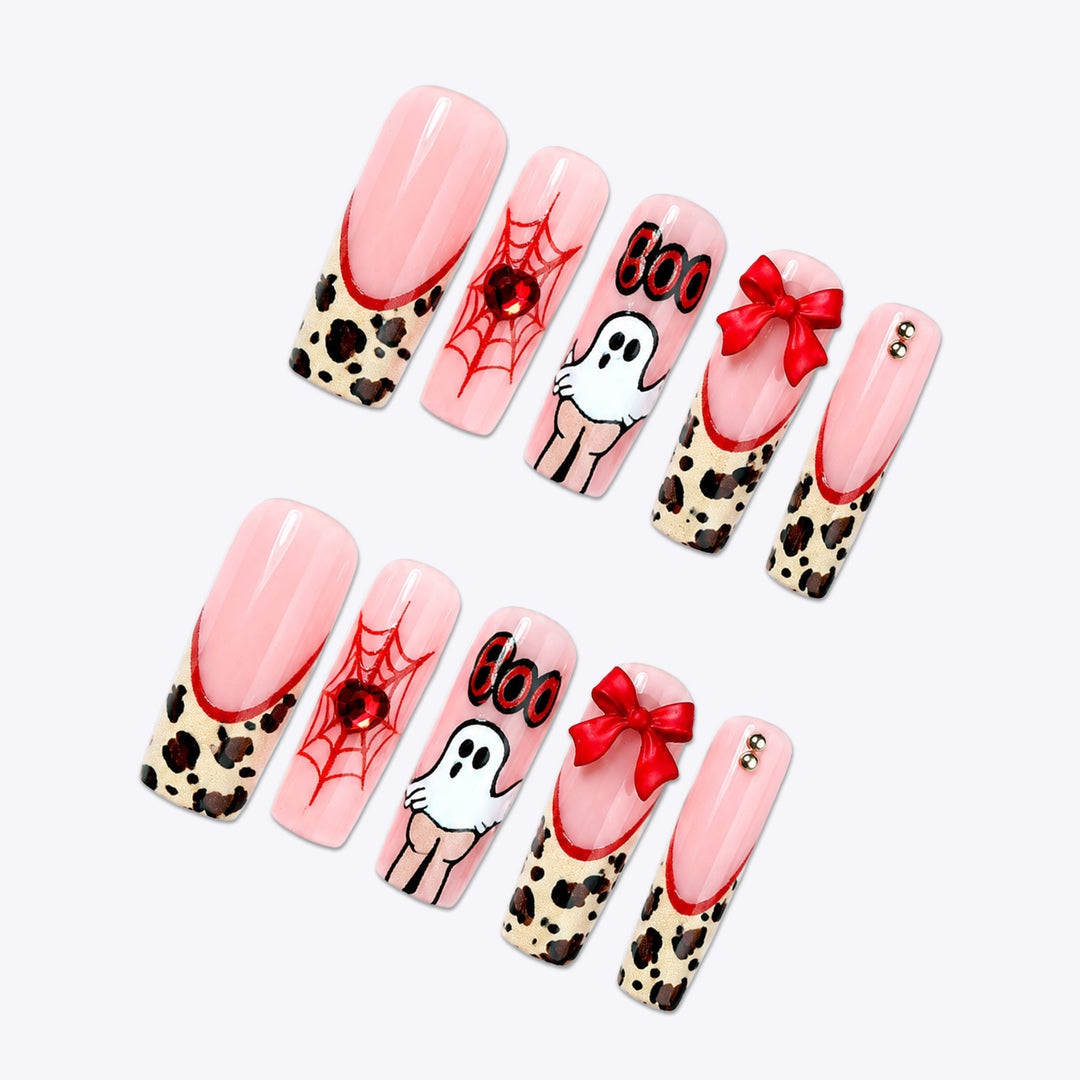 Themed Halloween Press-On Nail Set with Animal and Ghost Prints Bowlift