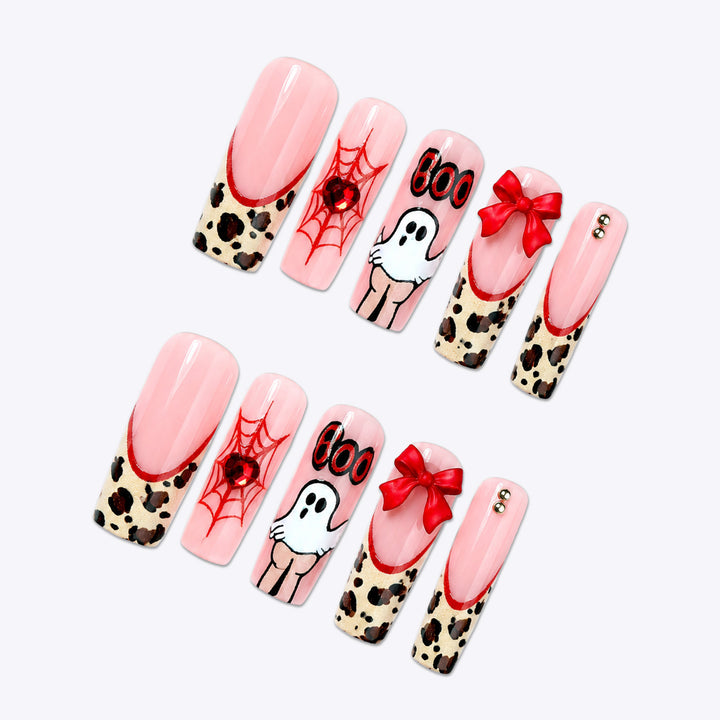Themed Halloween Press-On Nail Set with Animal and Ghost Prints Bowlift