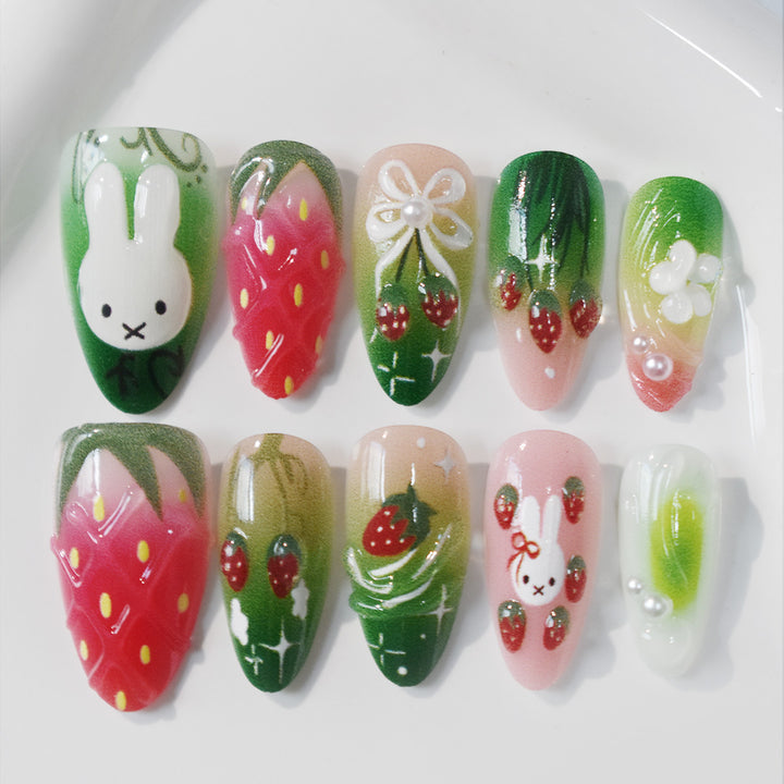 Creative Strawberry-Themed Press-On Nails Bowlift