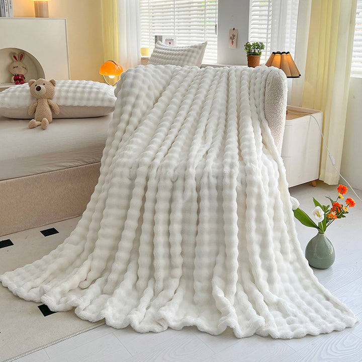 Women Plush Bedspread with Textured Design Bowlift