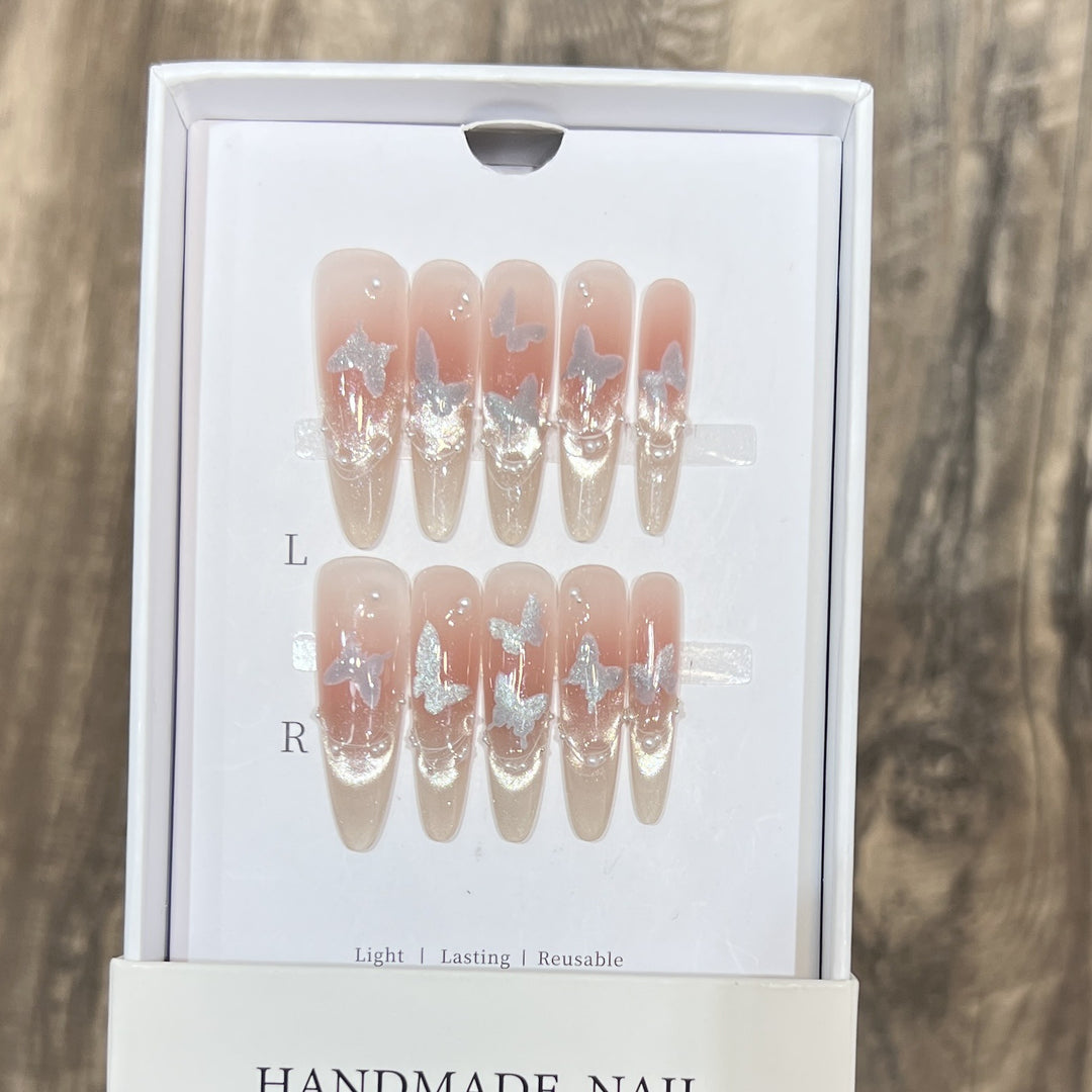 Artistic Stiletto Press-On Nail Set with Butterfly Design Bowlift