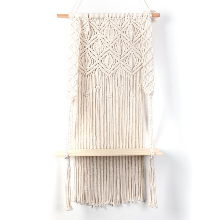 Macramé Wall Shelf with Integrated Plant Holder Bowlift