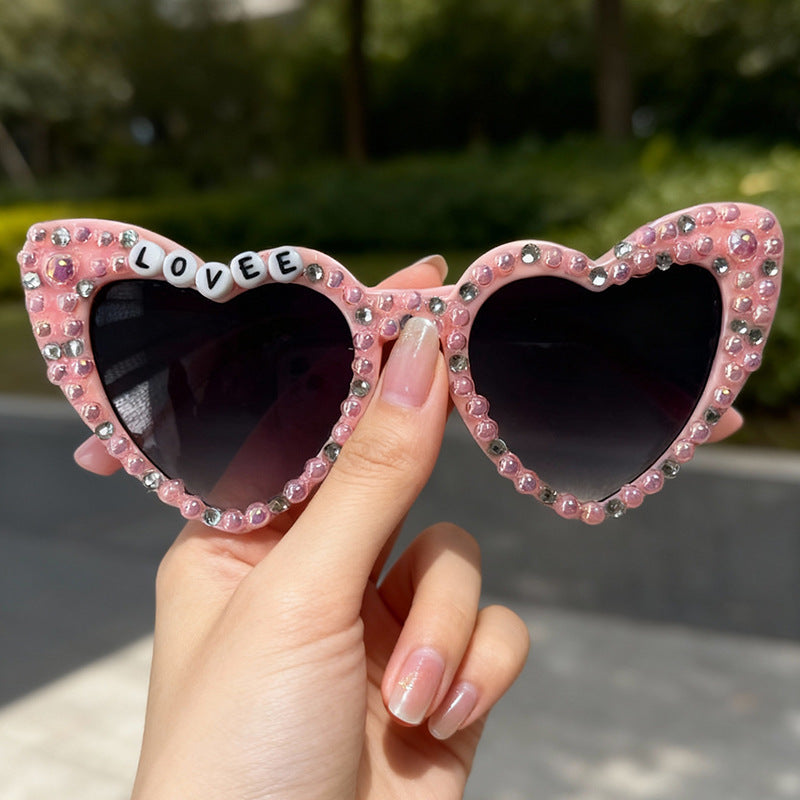 Heart-Frame Rhinestone Sunglasses Bowlift
