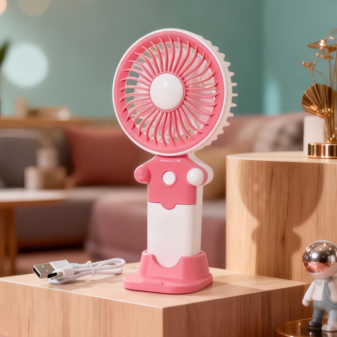 Ladies Portable Hand Fan with USB Charging Function and Flexible Tilt Bowlift