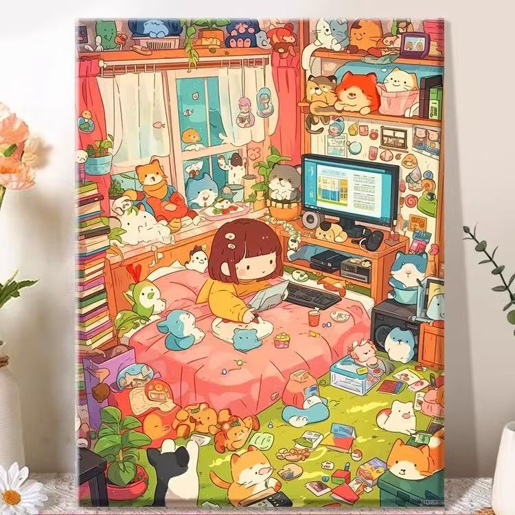 Playful Illustrated Bedroom Decor Canvas Art Bowlift