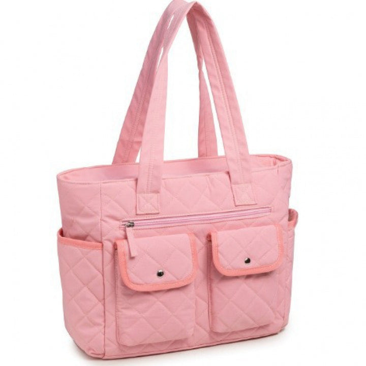 Quilted Tote Bag with Practical Outside Pockets Bowlift