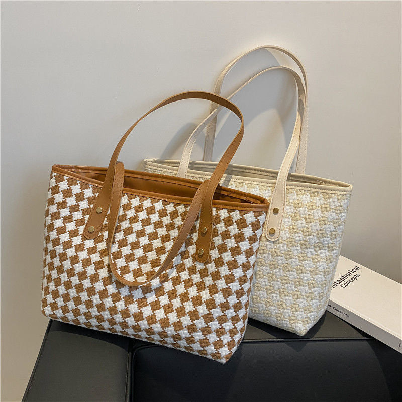 Woven Pattern Beach Tote Bag Bowlift