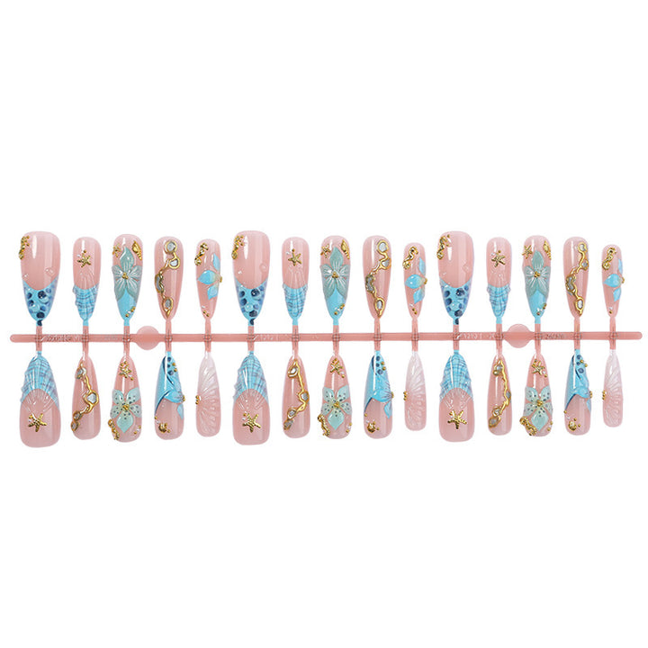 Artificial nail set with maritime motifs and glamorous decorations Bowlift