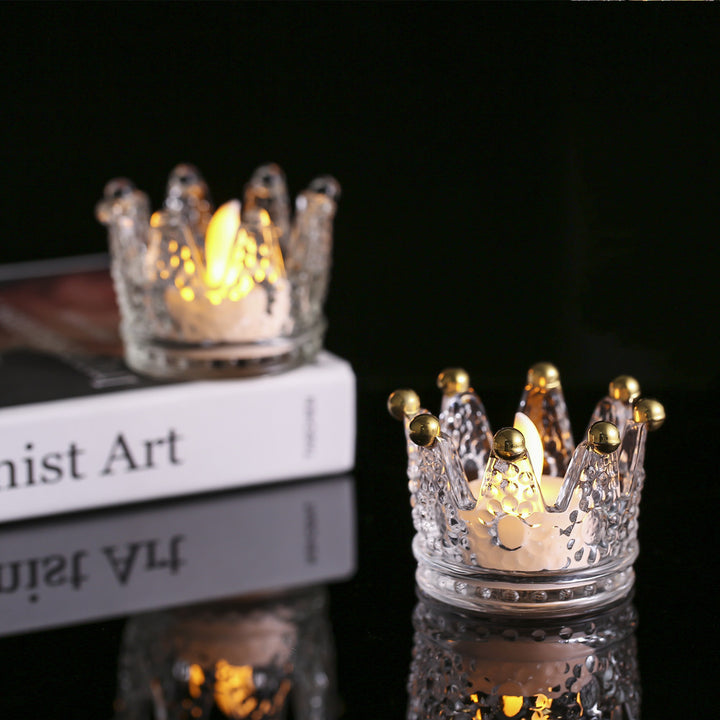 Crown-Shaped Textured Glass Votive Candle Holder Bowlift