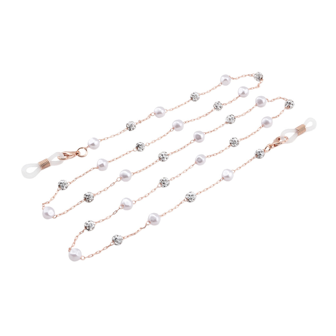 Elegant Crystal and Pearl Eyewear Chain Bowlift