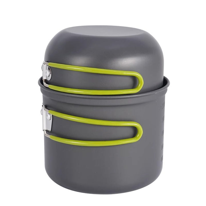 lightweight nesting anodized camping cookware set with folding silicone handles and measurement marks Bowlift