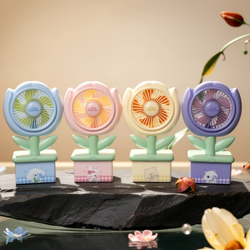 Cute Flower-Themed Portable Fan Bowlift