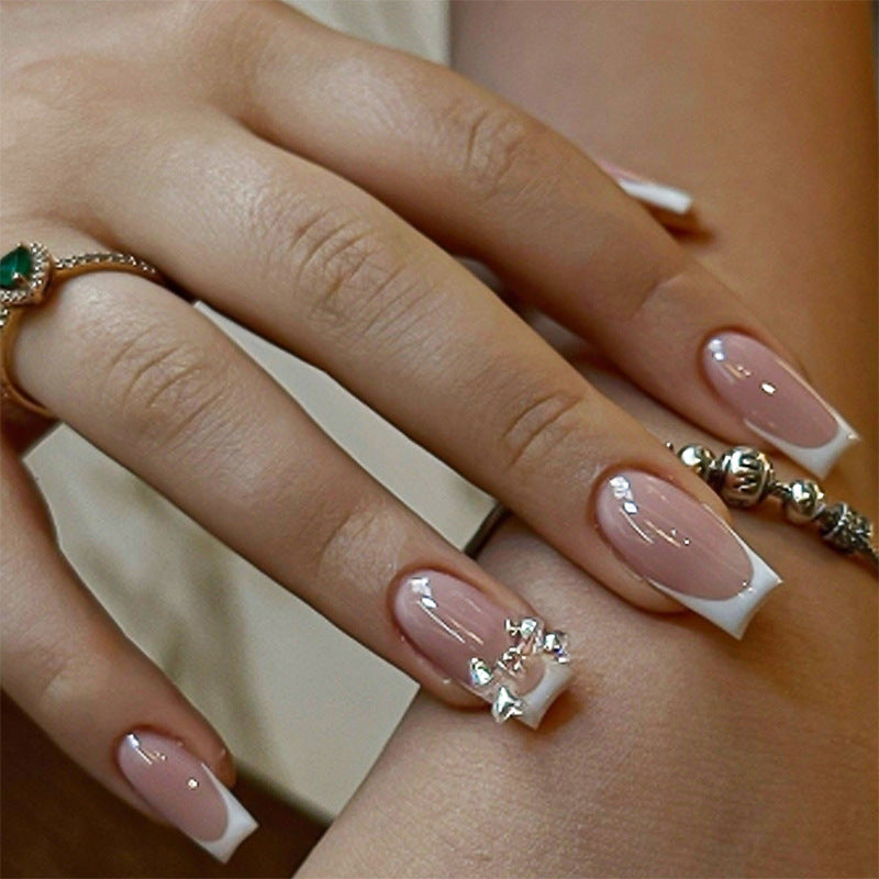 Elegant Glossy Press-On Nails with Jewel Accents Bowlift