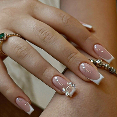 Elegant Glossy Press-On Nails with Jewel Accents Bowlift