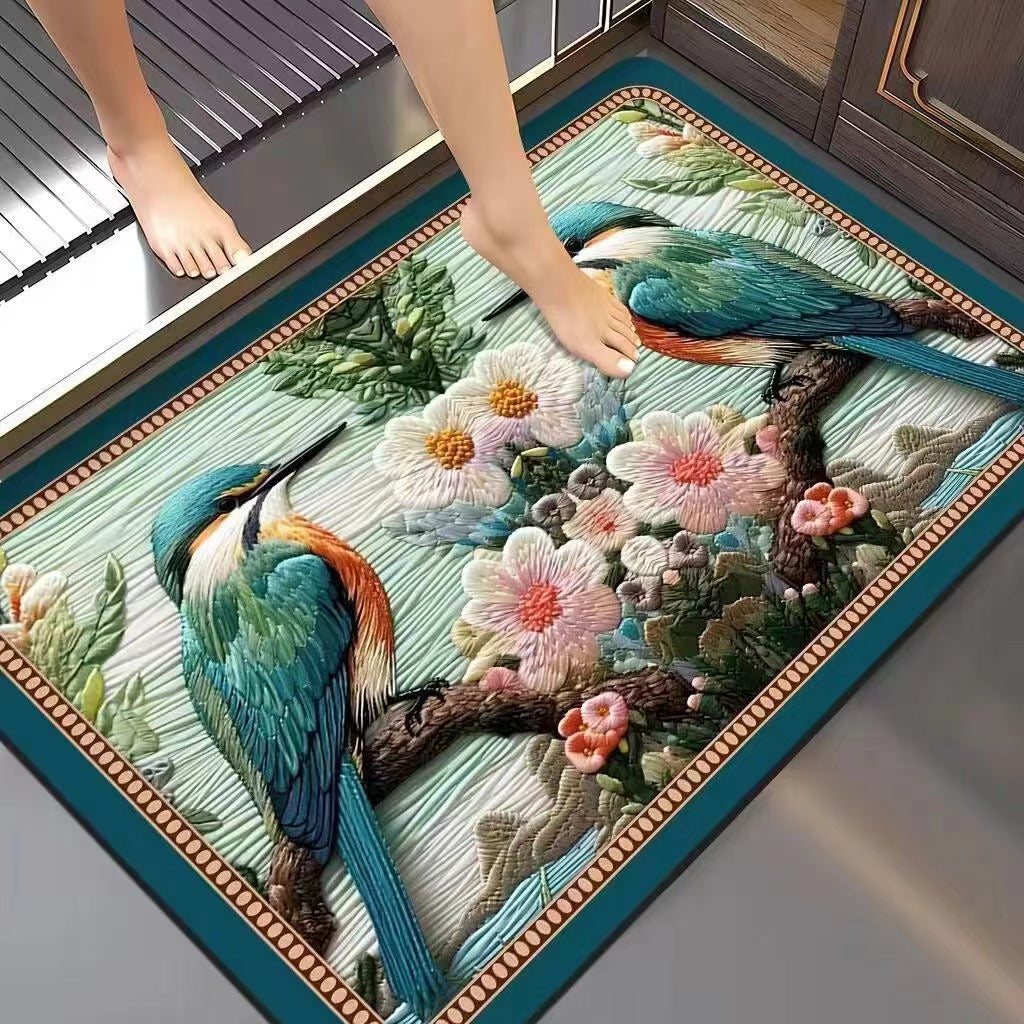 Floral-Embossed Memory Foam Bath Mat Bowlift