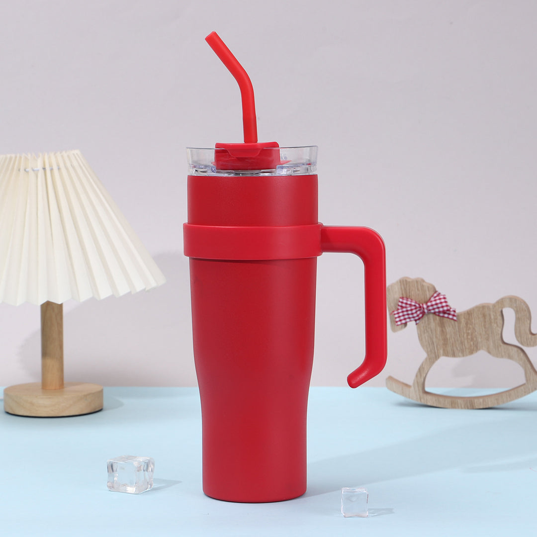 Women Insulated Mug with Plastic Handle and Integrated Straw Bowlift