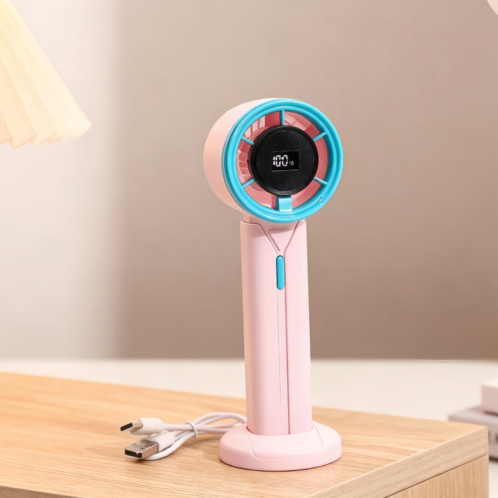Ladies Portable Hand Fan with LCD Digital Display and USB Charging Function Bowlift