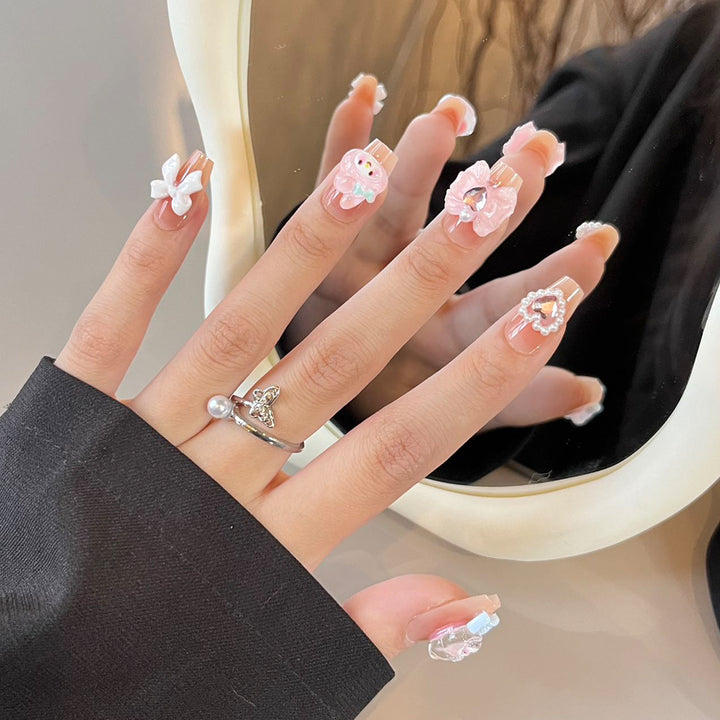 Elegant Long Press-On Nails Set with Artistic Tips Bowlift